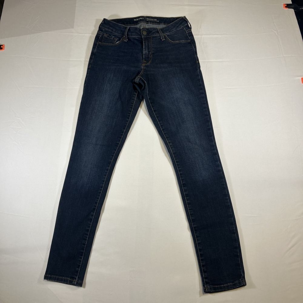 Old Navy Mid Rise Rockstar Skinny Jeans Womens 4 Long Blue Dark‎ Wash Stretch